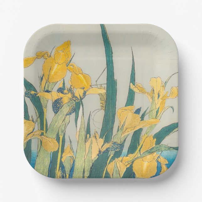 Katsushika Hokusai - Grasshopper and Iris Paper Plate (Front)