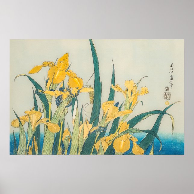 Katsushika Hokusai - Grasshopper and Iris Poster (Front)