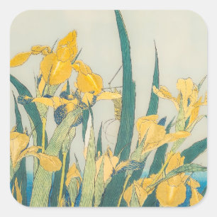 Katsushika Hokusai - Grasshopper and Iris Square Sticker