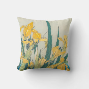 Katsushika Hokusai - Grasshopper and Iris Throw Pillow