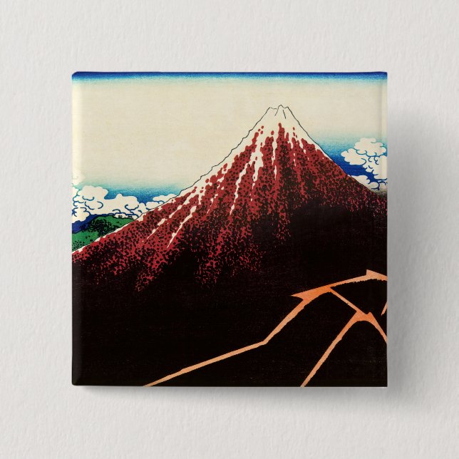 Katsushika Hokusai - Lightnings below the summit 2 Inch Square Button (Front)