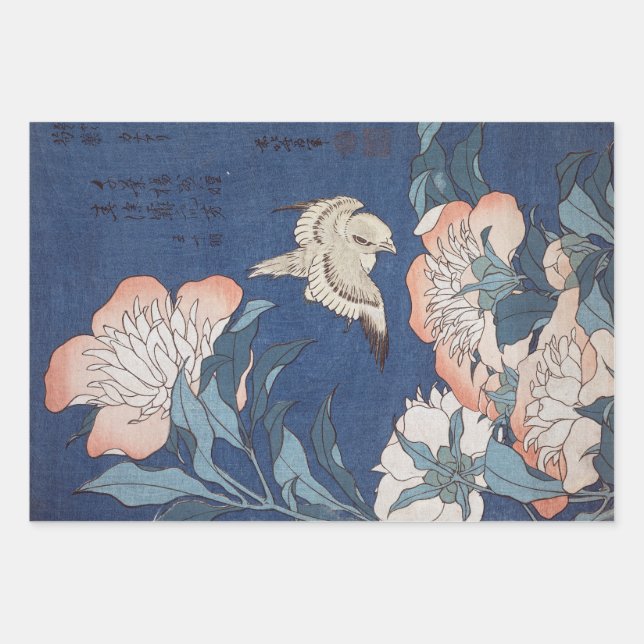 Katsushika Hokusai Peonies and Canary Wrapping Pap Wrapping Paper Sheet (Front)