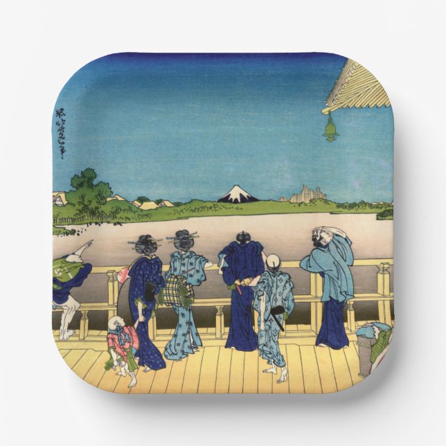 Katsushika Hokusai - Sazai hall, Temple 500 Rakan Paper Plate (Front)