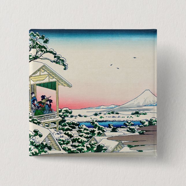 Katsushika Hokusai - Tea house at Koishikawa 2 Inch Square Button (Front)