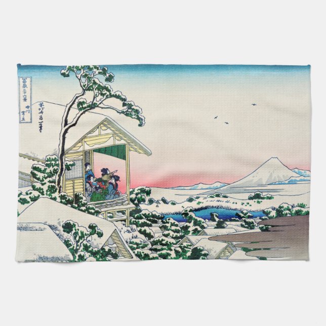 Katsushika Hokusai - Tea house at Koishikawa Kitchen Towel (Horizontal)
