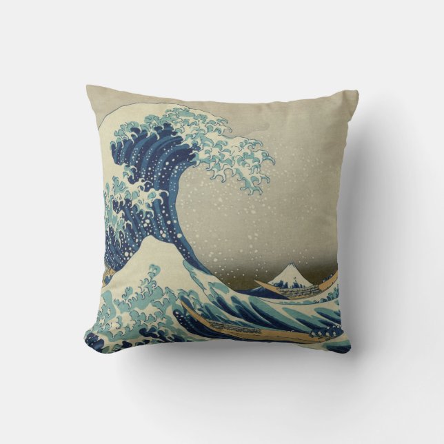 Katsushika Hokusai: The Great Wave at Kanagawa Throw Pillow (Front)