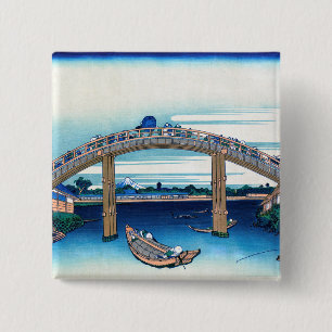 Katsushika Hokusai - Under Mannen Bridge, Fukagawa 2 Inch Square Button