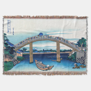 Katsushika Hokusai - Under Mannen Bridge, Fukagawa Throw Blanket