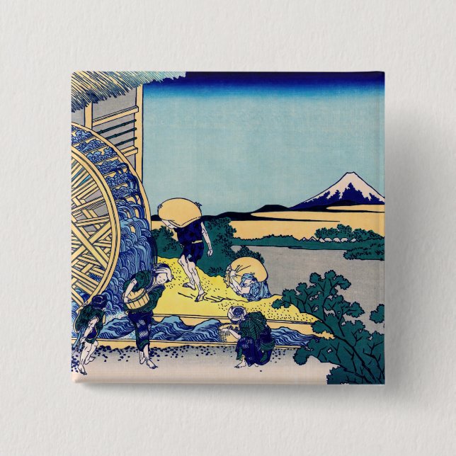 Katsushika Hokusai - Watermill at Onden 2 Inch Square Button (Front)