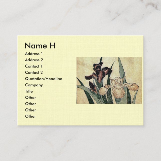 Katsushika Hokusai's Ukiyo-e Woodcut Print: Irises Business Card (Front)