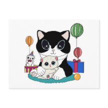 Kattenmoeder en kattenkind vieren feest. Kittycat