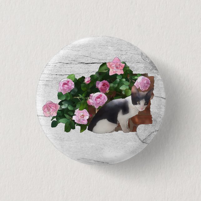 Katze im Rosenbusch  1 Inch Round Button (Front)