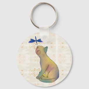 Katze und blaue Libelle Keychain