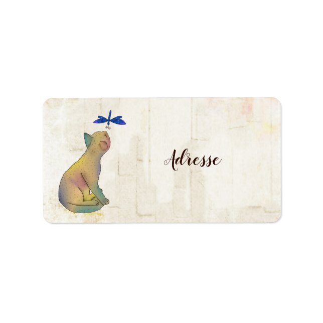 Katze und blaue Libelle Label (Front)