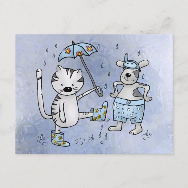 Katze und Hund im Regen Postcard (Front)