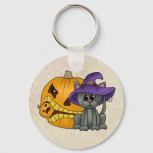 Katze und Kürbis Keychain