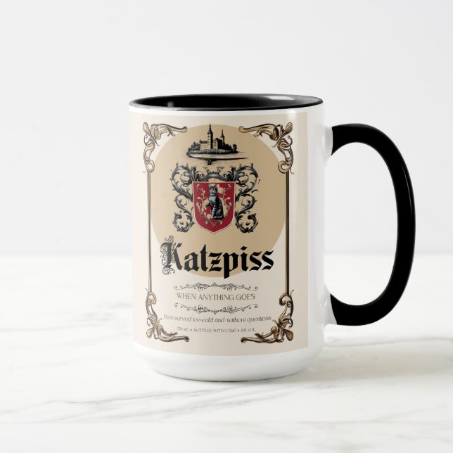 Katzpiss Mug - Allemand Parody Wine Étiquette (Droite)