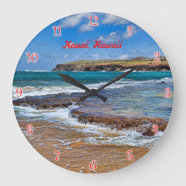Kauai Beach Round Clock with red numerals (Front)