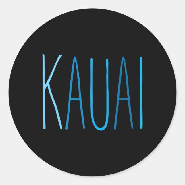 Kauai Hawaii Blue Lettering Classic Round Sticker (Front)