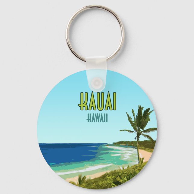 Kauai Hawaii Coast Beach Vintage Keychain (Front)