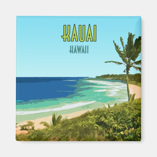 Kauai Hawaii Coast Beach Vintage Magnet (Front)
