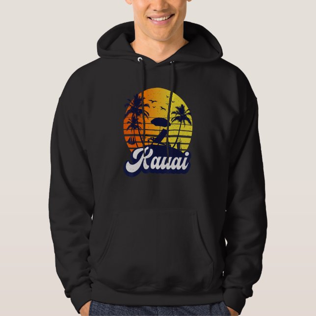 Kauai Hawaii Hawaiian Sunset Beach Retro Hoodie (Front)