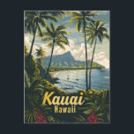 Kauai Hawaii vintage Postcard<br><div class="desc">A serene and nostalgic depiction of Kauai, Hawaii, known as the "Garden Isle, " showcasing its lush tropical landscapes and breathtaking coastal views. The design captures Kauai's dramatic cliffs, cascading waterfalls, and pristine beaches, all set against the backdrop of verdant rainforests and the sparkling Pacific Ocean. Rendered in a vintage...</div>