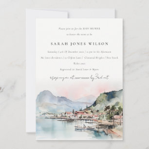 Kauai Hawaii Watercolor Landscape Baby Shower Invitation