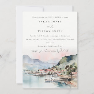Kauai Hawaii Watercolor Landscape Couples Shower Invitation