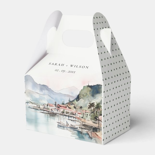 Kauai Hawaii Watercolor Landscape Wedding Favor Box (Front Side)