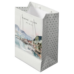Kauai Hawaii Watercolor Landscape Wedding Medium Gift Bag
