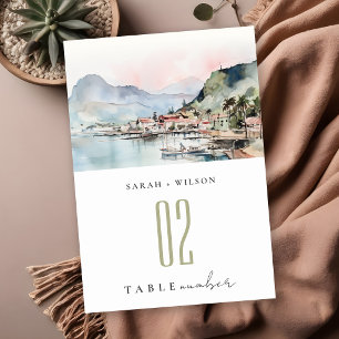 Kauai Hawaii Watercolor Landscape Wedding Table Number