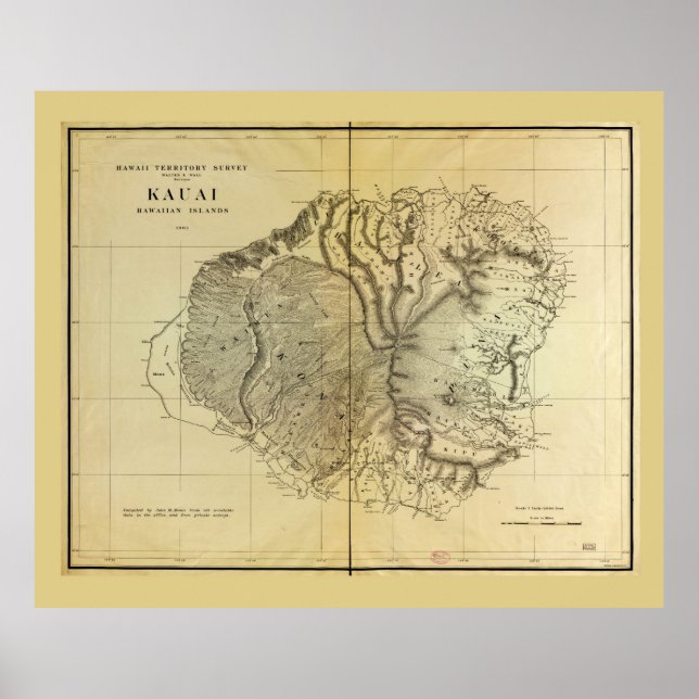 Kauai, Hawaiian Islands Map (1903) Poster (Front)