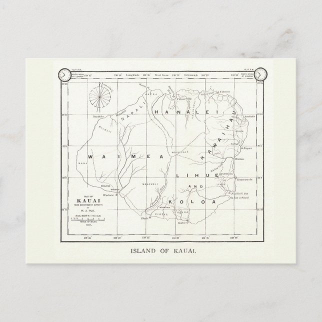 Kauai Island, Hawaii, Carte Vintage 1887 Carte pos (Devant)