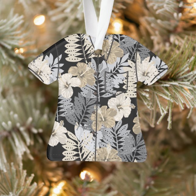 Kauai Jungle Hawaiian Hibiscus Aloha Shirt- Black Ornament (Tree)