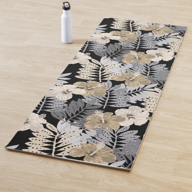 Kauai Jungle Hawaiian Hibiscus and Palms - Neutral Yoga Mat (In Situ)