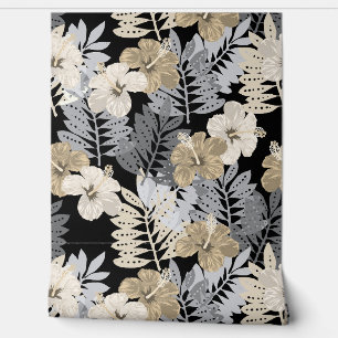 Kauai Jungle Hawaiian Hibiscus and Palms -Neutrals Wallpaper