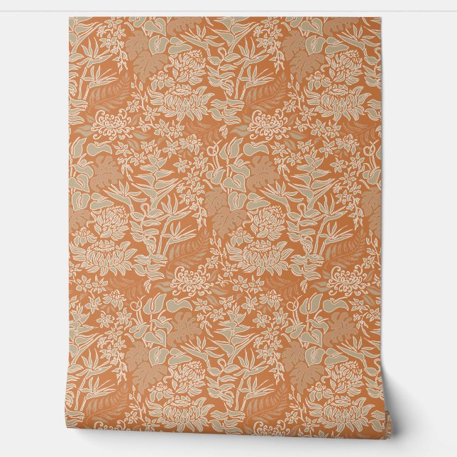 Kauai Morning Hawaiian Protea Floral - Rust Wallpaper (Unrolling)
