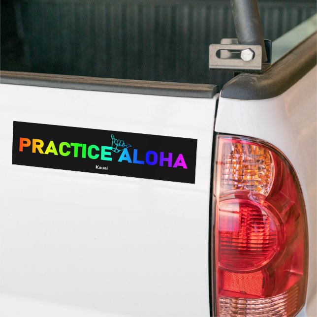 Kauai Practice Aloha Rainbow Shaka (Hang loose) Bumper Sticker (On Truck)