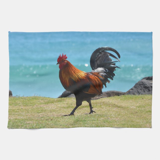 Kauai rooster kitchen towel (Horizontal)