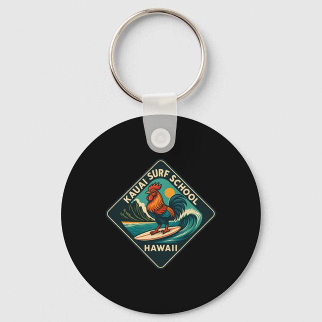 Kauai Surf Rooster Chicken  Keychain (Front)