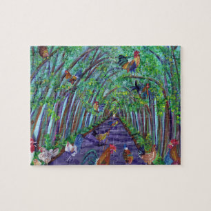 Kauai Tree Tunnel with Roosters and Chickens Jigsaw Puzzle