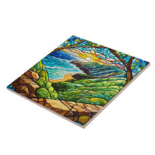 Kauai- view of hankapiai Stained glass art Tile