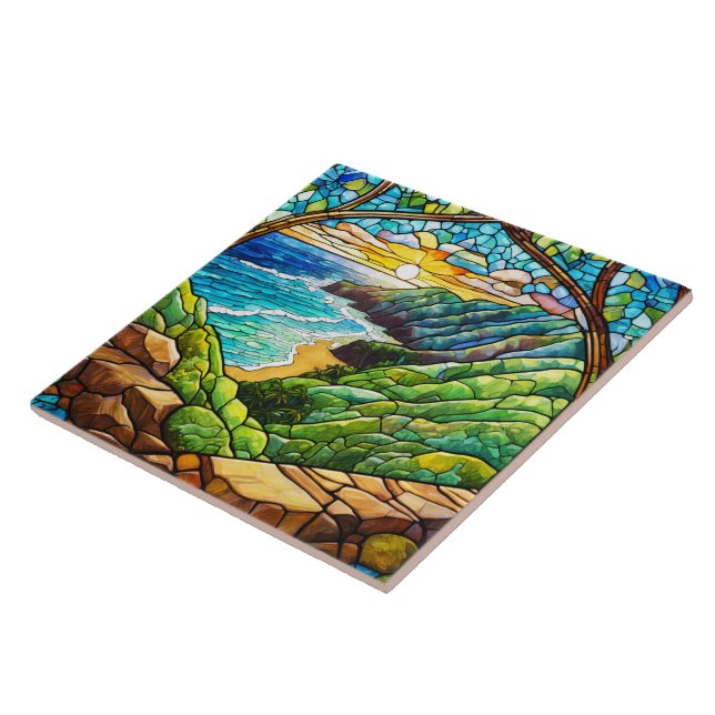 Kauai- view of hankapiai Stained glass art Tile (Side)