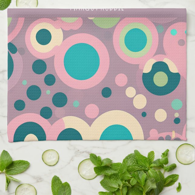 Kawai Circle Pink Navy Isometric Pattern Kitchen Towel (Folded)