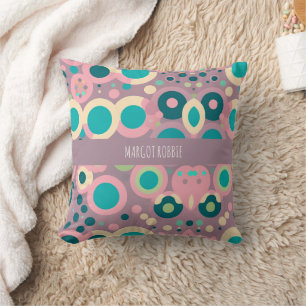 Kawai Circle Pink Navy Isometric Pattern Throw Pillow