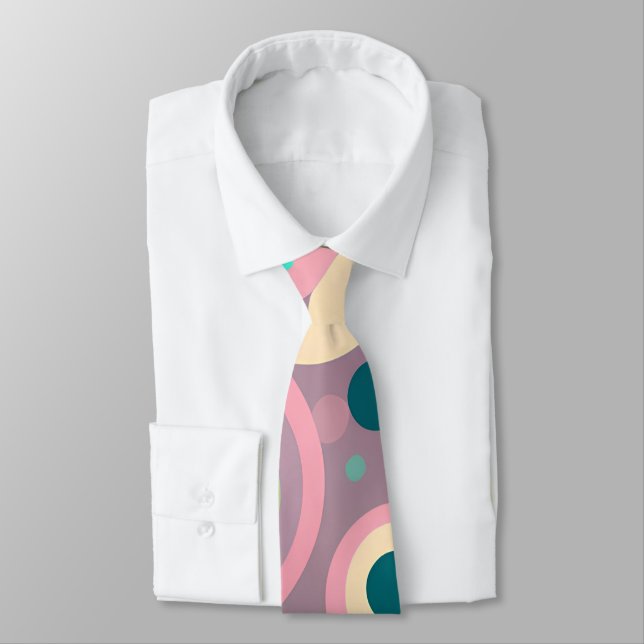 Kawai Circle Pink Navy Isometric Pattern Tie (Tied)