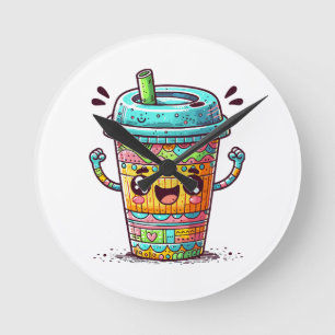 Kawai Coffee Round Clock