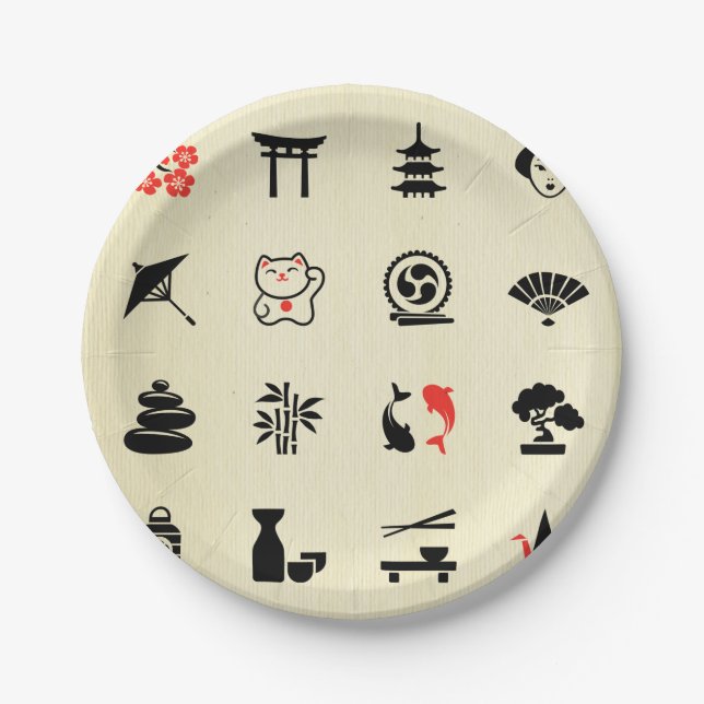 Kawai multi colour asian good luck symbols cute paper plate (Front)