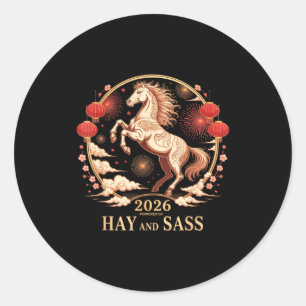 Kawaii 2026 Horse Lady Powered By Hay & S Zodi Classic Round Sticker